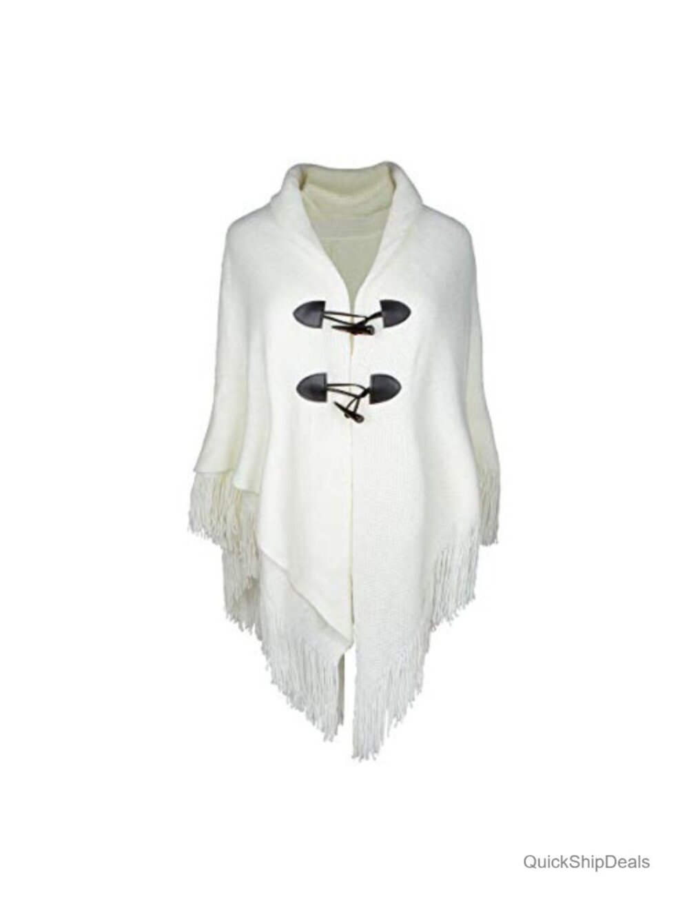 Women's Loose Cloak Poncho Pullover Wrap with Flared Buttons and Tassels